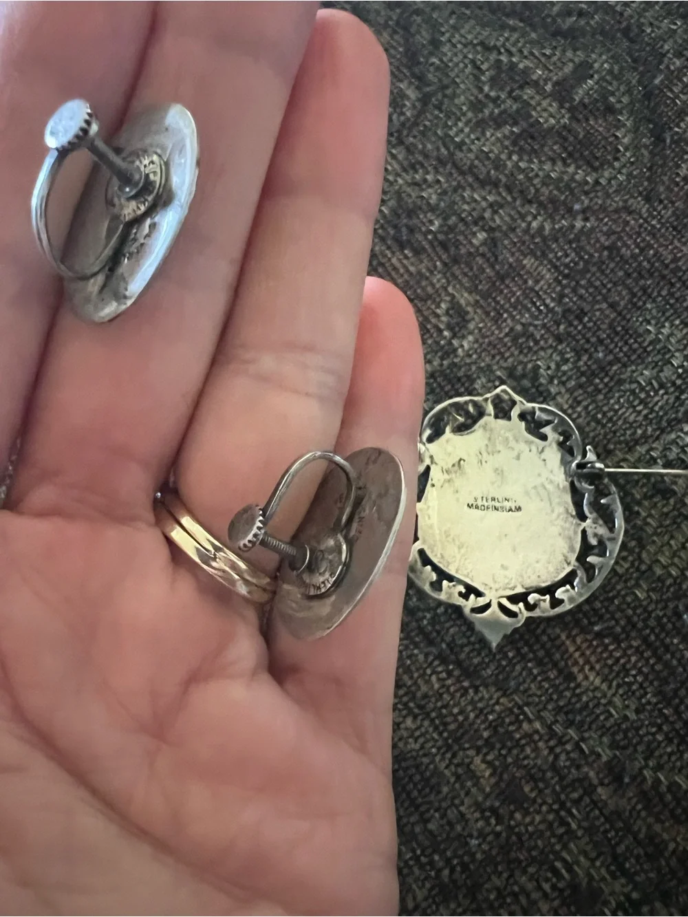Vintage Sterling Siam Brooch & Earrings